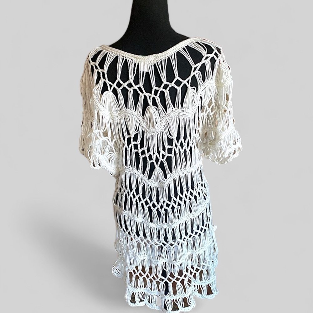 Crochet Beach Cover-Up Ivory Women’s 100% Acrylic Size Large BALLETCORE